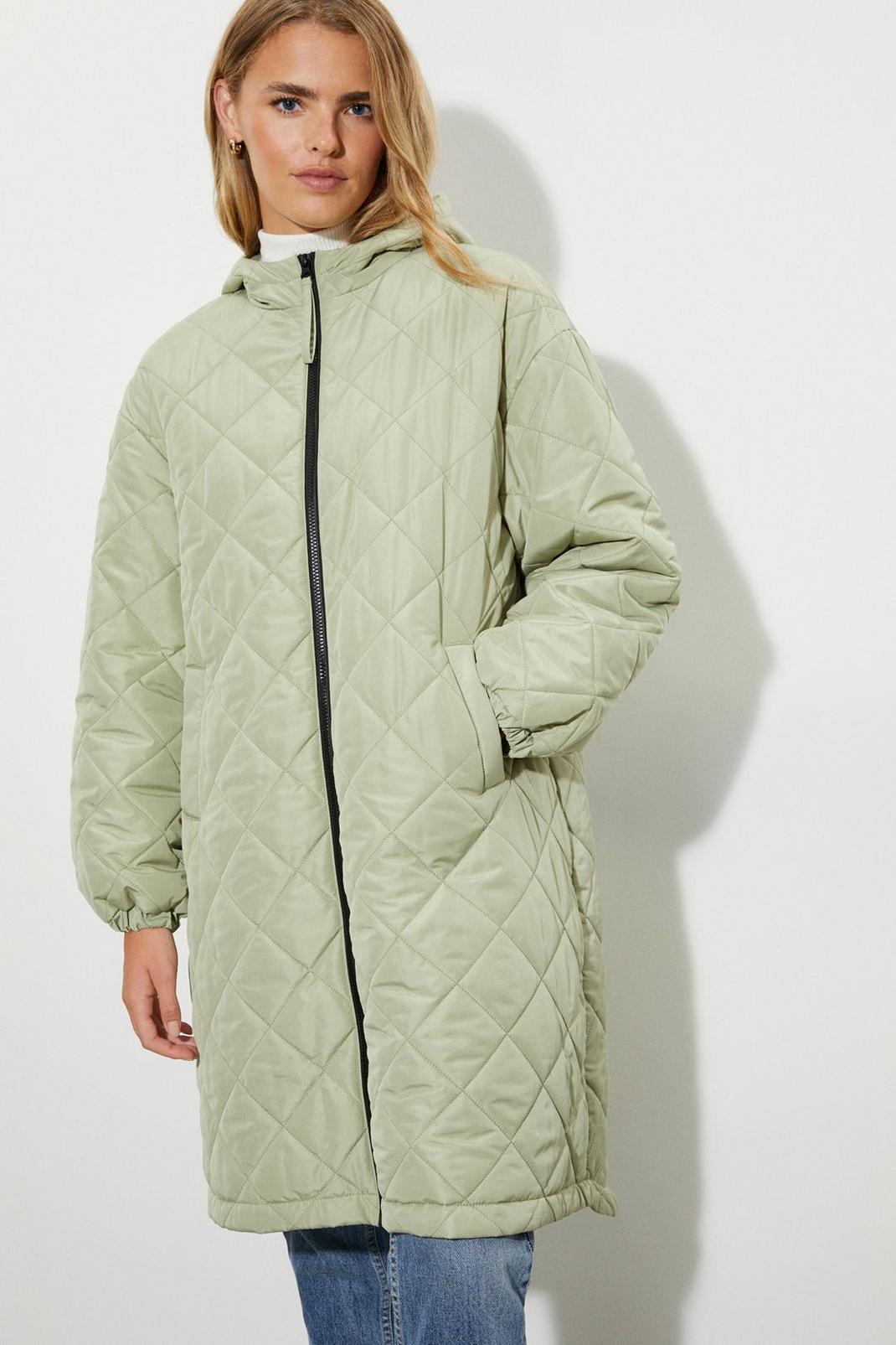 Sage Oversized Hooded Diamond Quilted Parka Coat image number 1