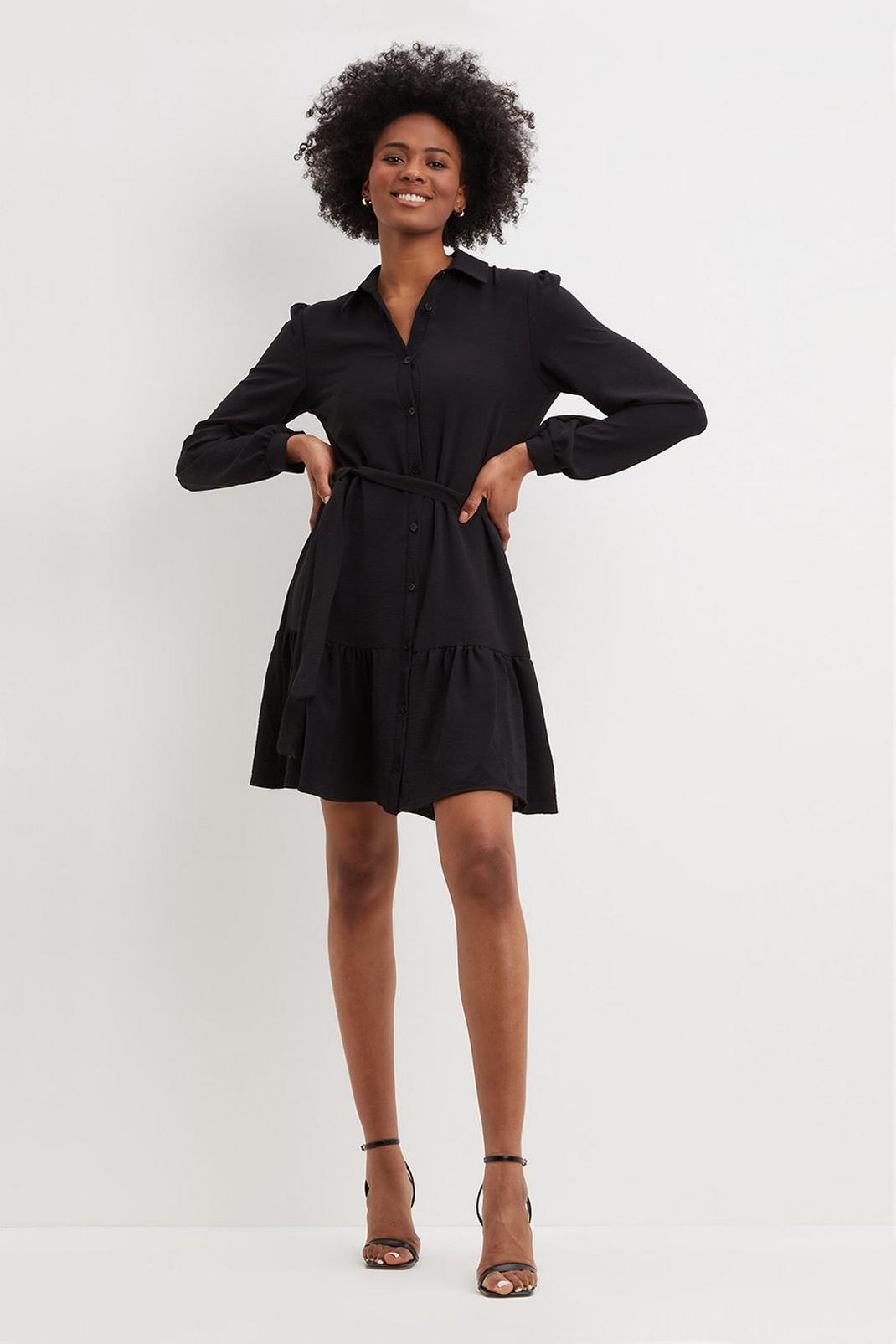 Black Tall Frill Hem Shirt Dress image number 1