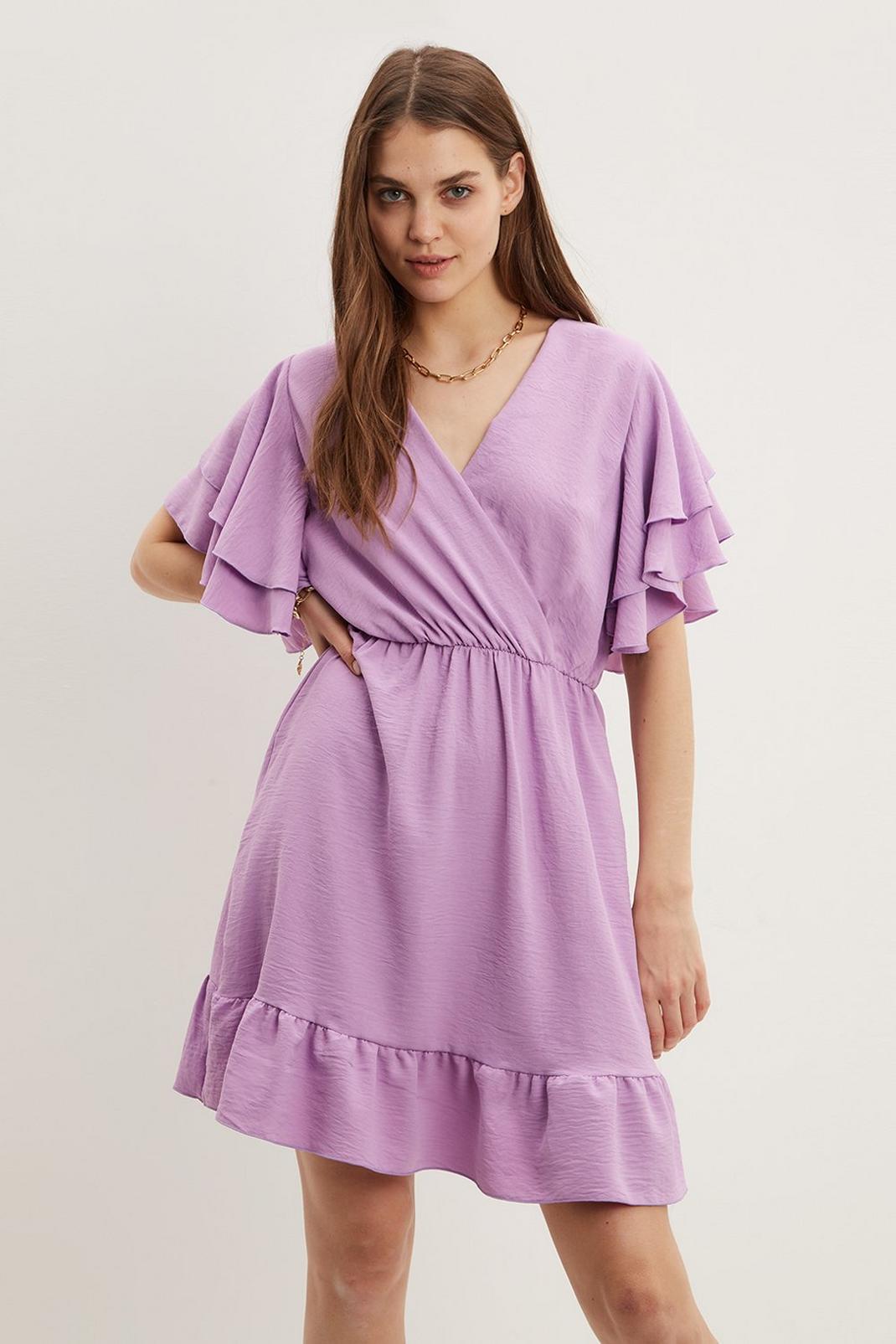 Lilac Ruffle Sleeve Mini Dress image number 1