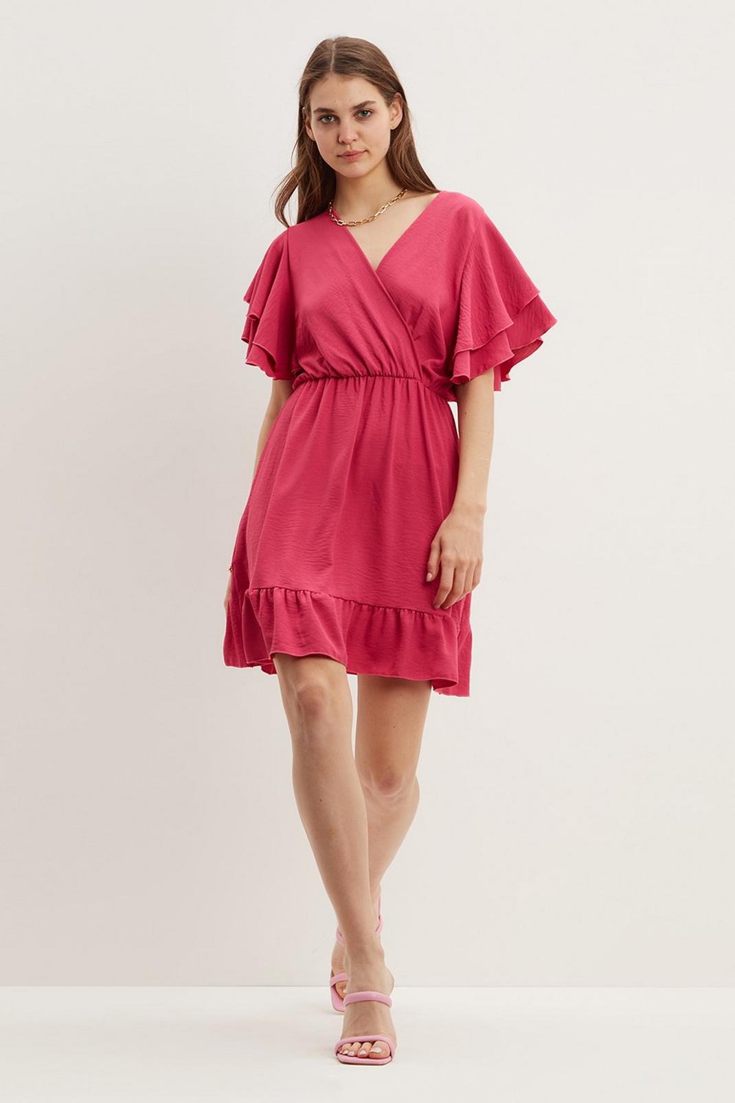 Pink Ruffle Sleeve Mini Dress image number 1