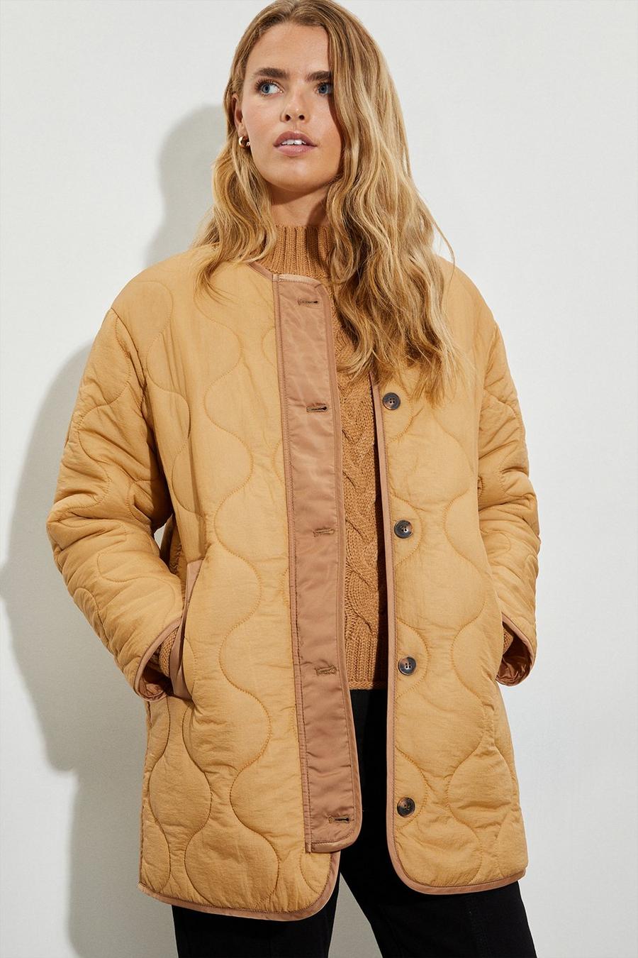 Collarless Contrast Quilted Jacket