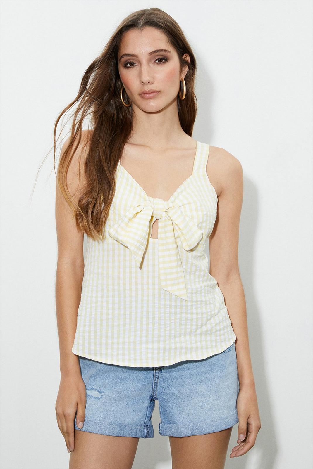 Yellow Stripe Tie Front Cami Top image number 1