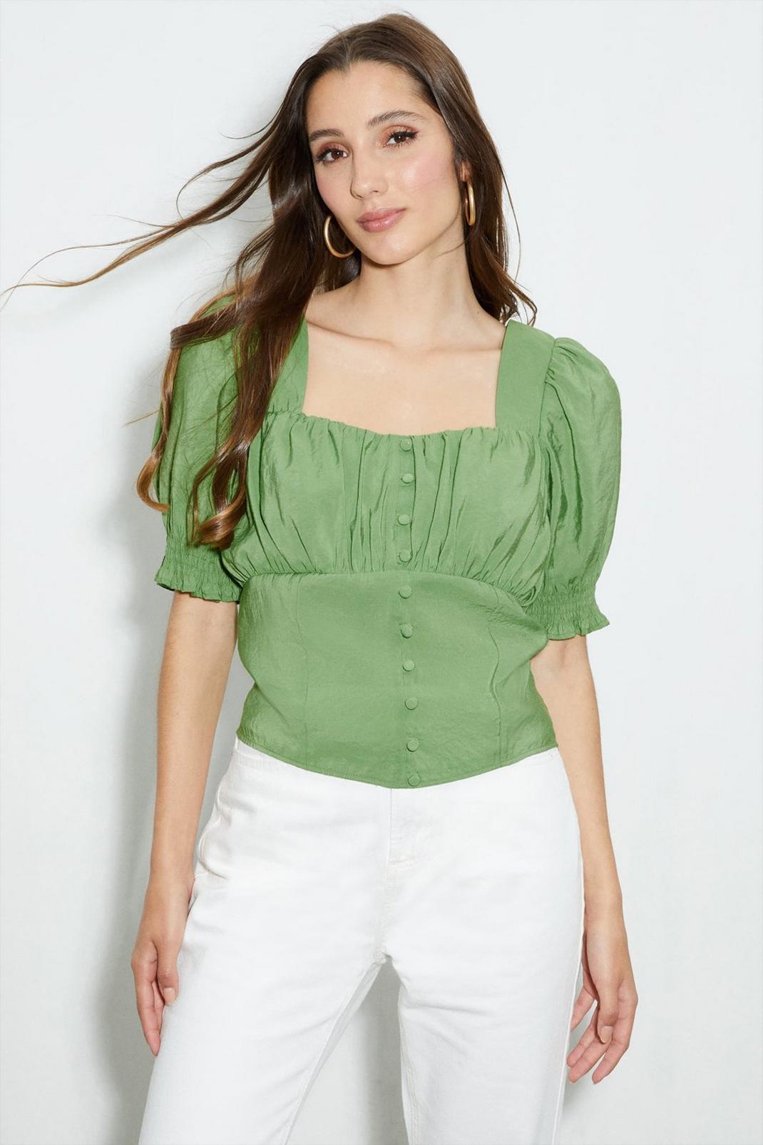 Puff Sleeve Square Neck Top image number 1
