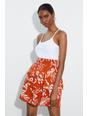 Terracotta Tall Floral Linen Look Frill Mini Skirt