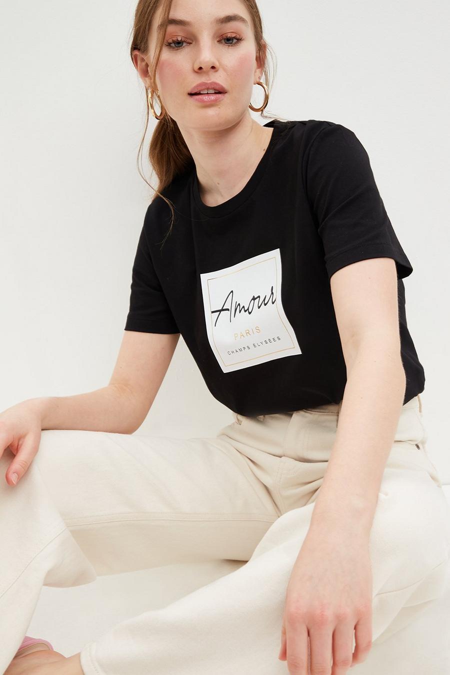 Amour Foil Print Logo T Shirt