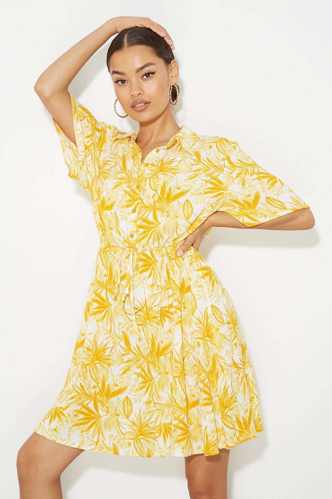 Petite Yellow Tropical Tie Waist Shirt Dressâ€‹ image number 1