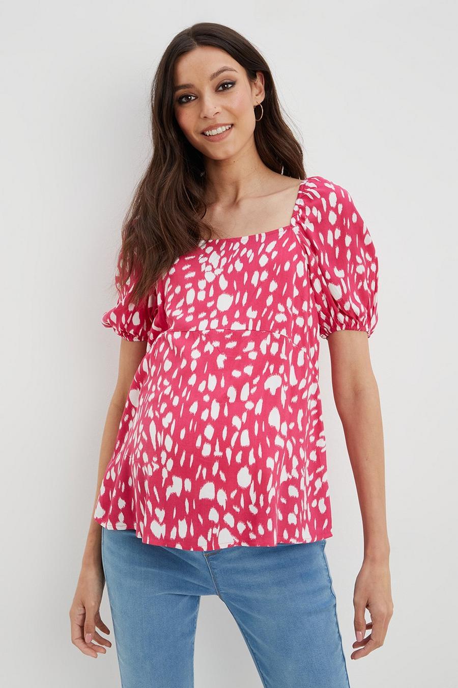 Maternity Pink Animal Tie Back Top