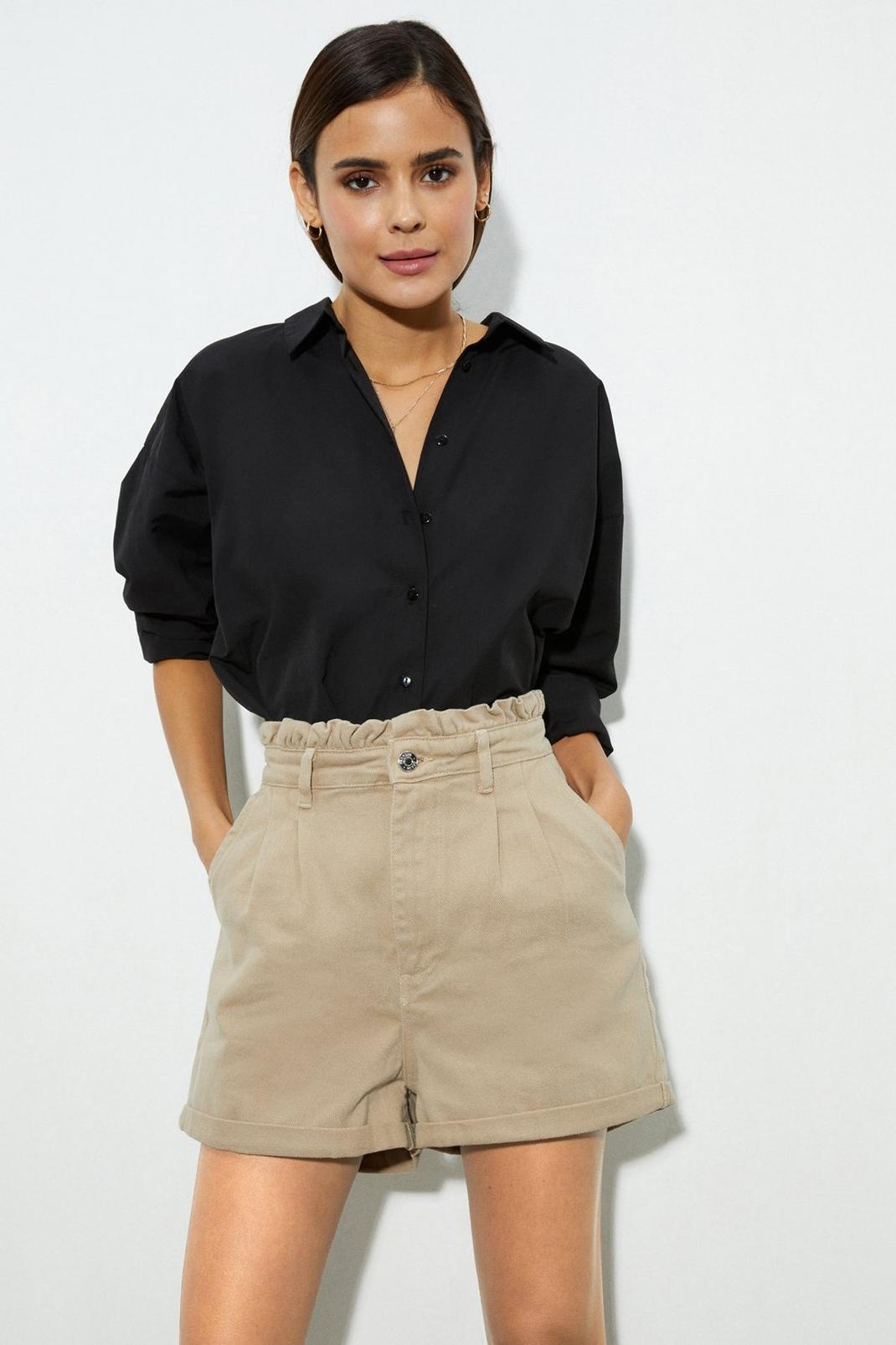 Stone Premium High Waisted Pleat Front Shorts image number 1