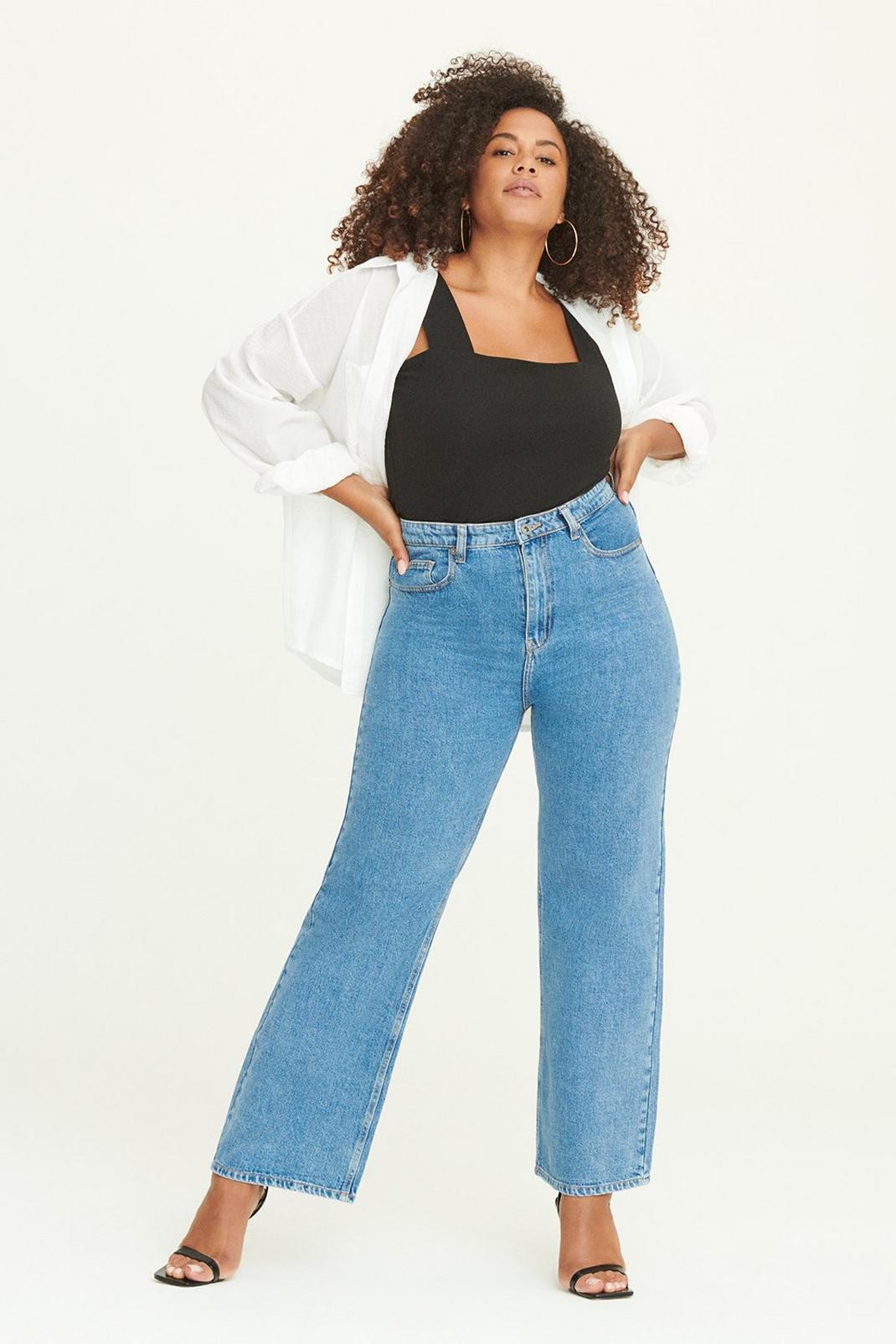 Mid wash Hattie High Rise Straight Jeans image number 1