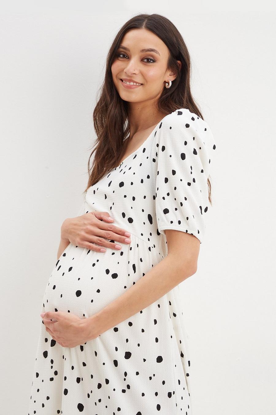 Maternity Ivory Spot Tie Back Midi Dress