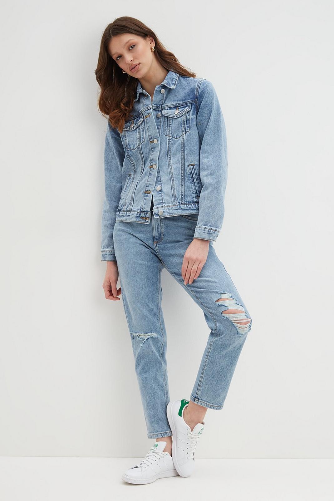 Mid wash Tall Denim Jacket with Pockets image number 1