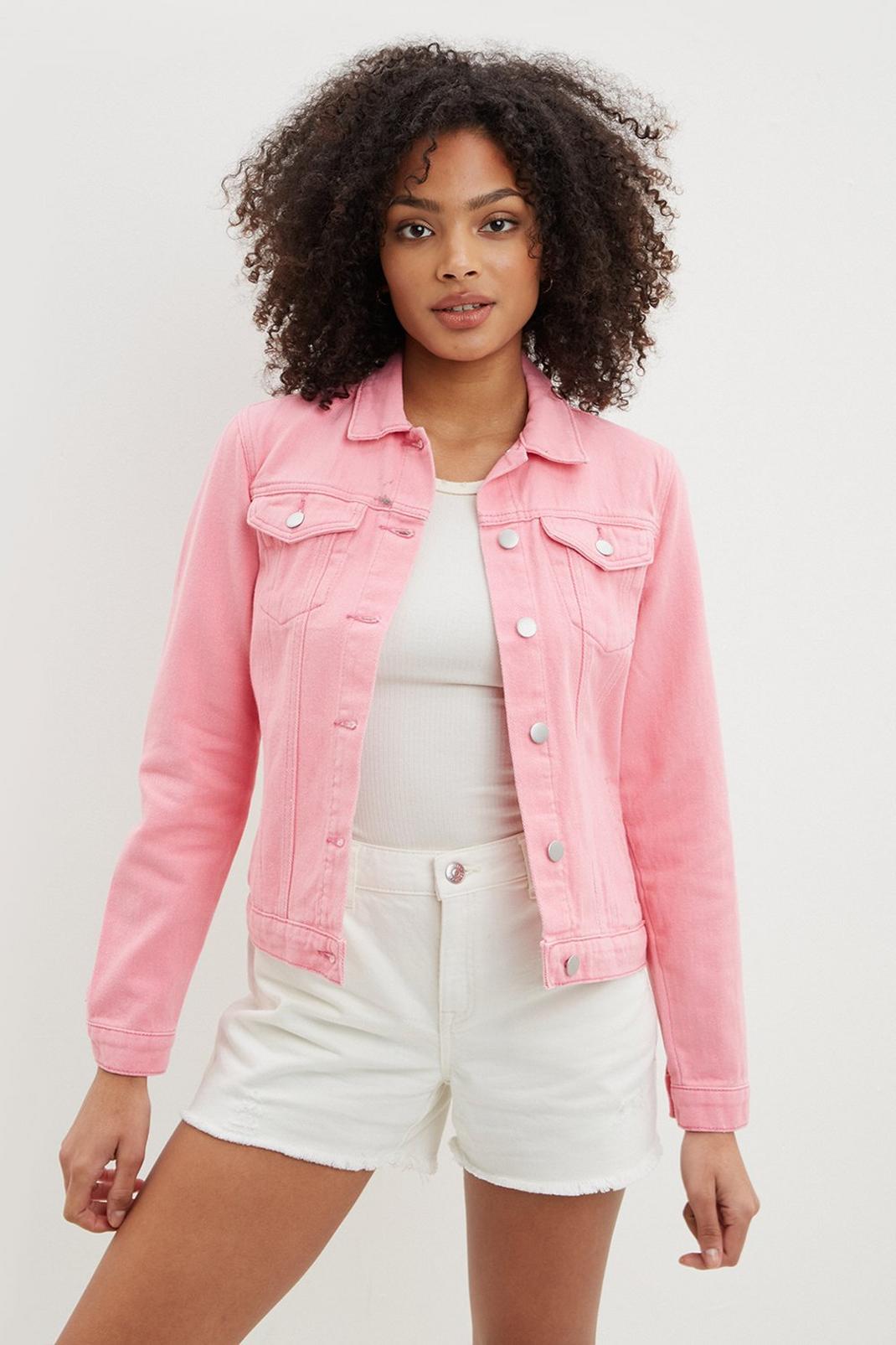 Pink Tall Denim Jacket with Pockets image number 1