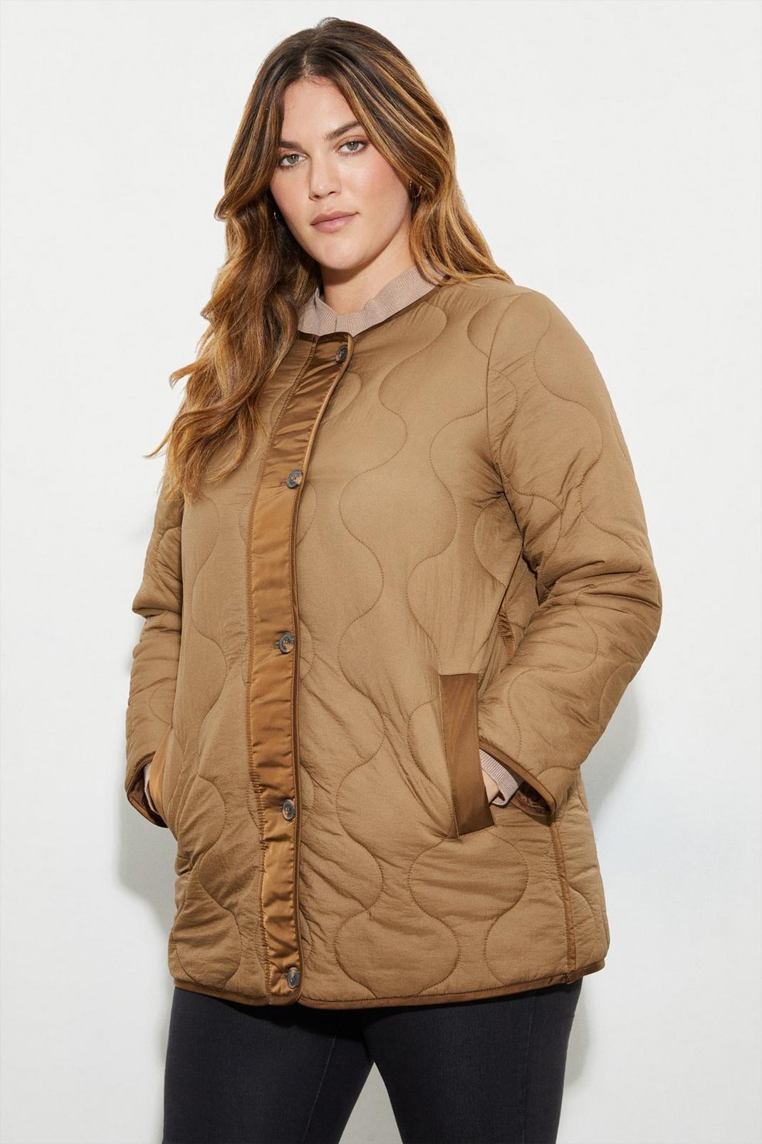 Chocolate Curve Contrast Detail Quilted Jacket image number 1