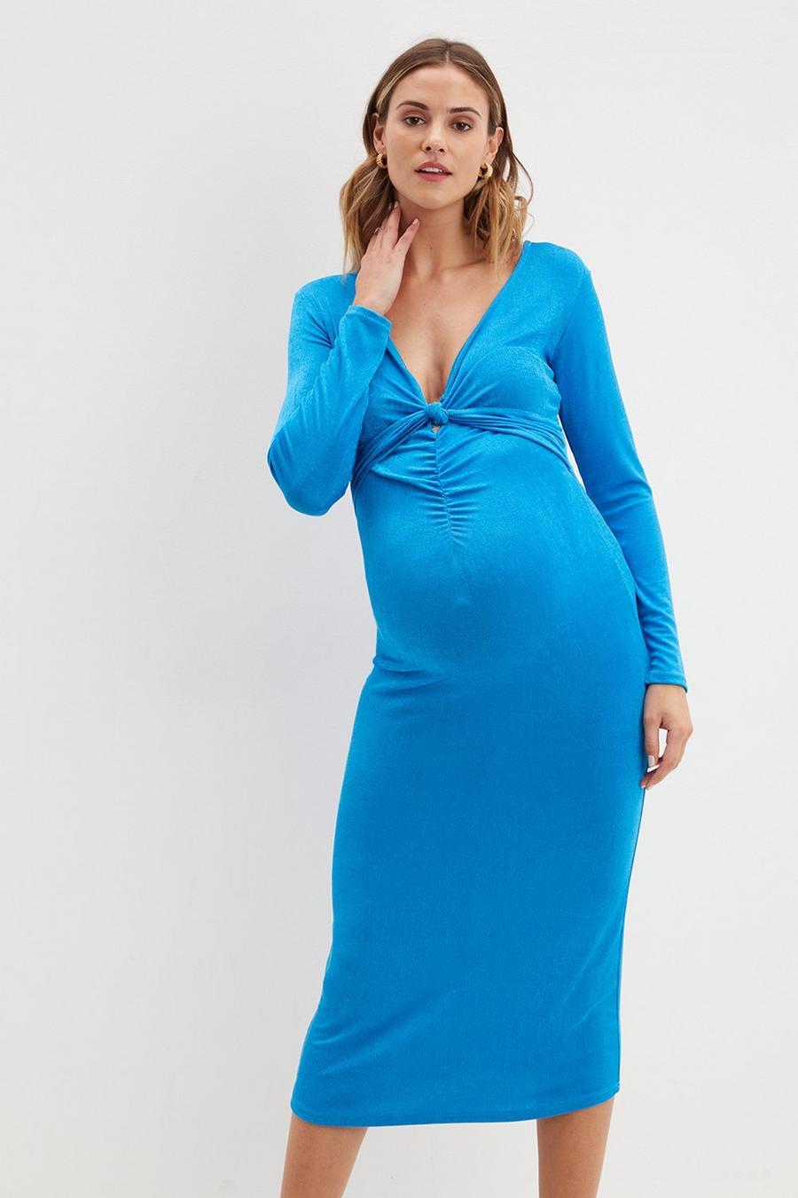 Maternity Ruched Front V Neck Dress