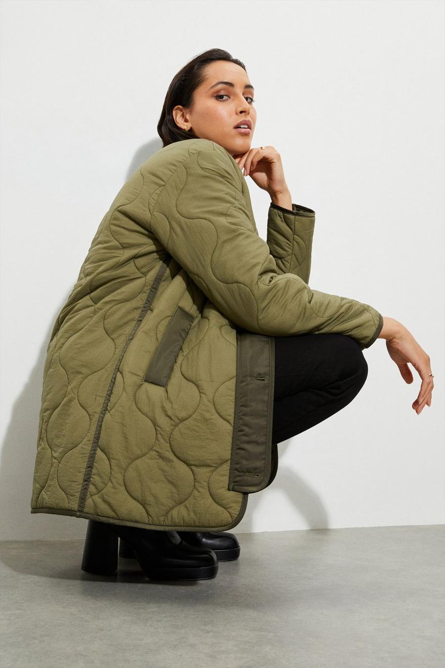 Tall Collarless Contrast Quilted Jacket