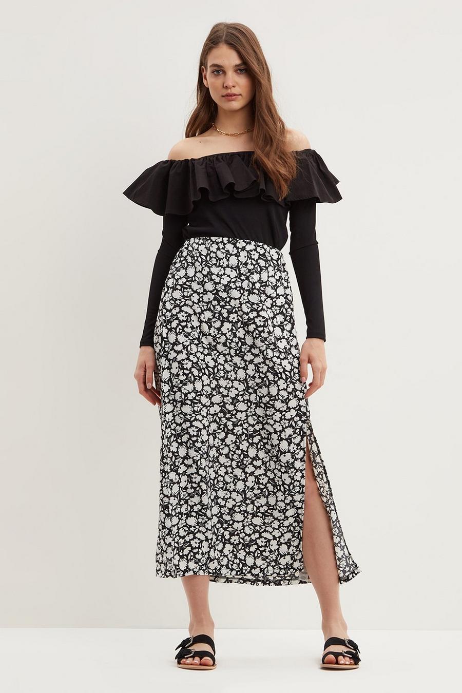 Floral Split Midi Skirt