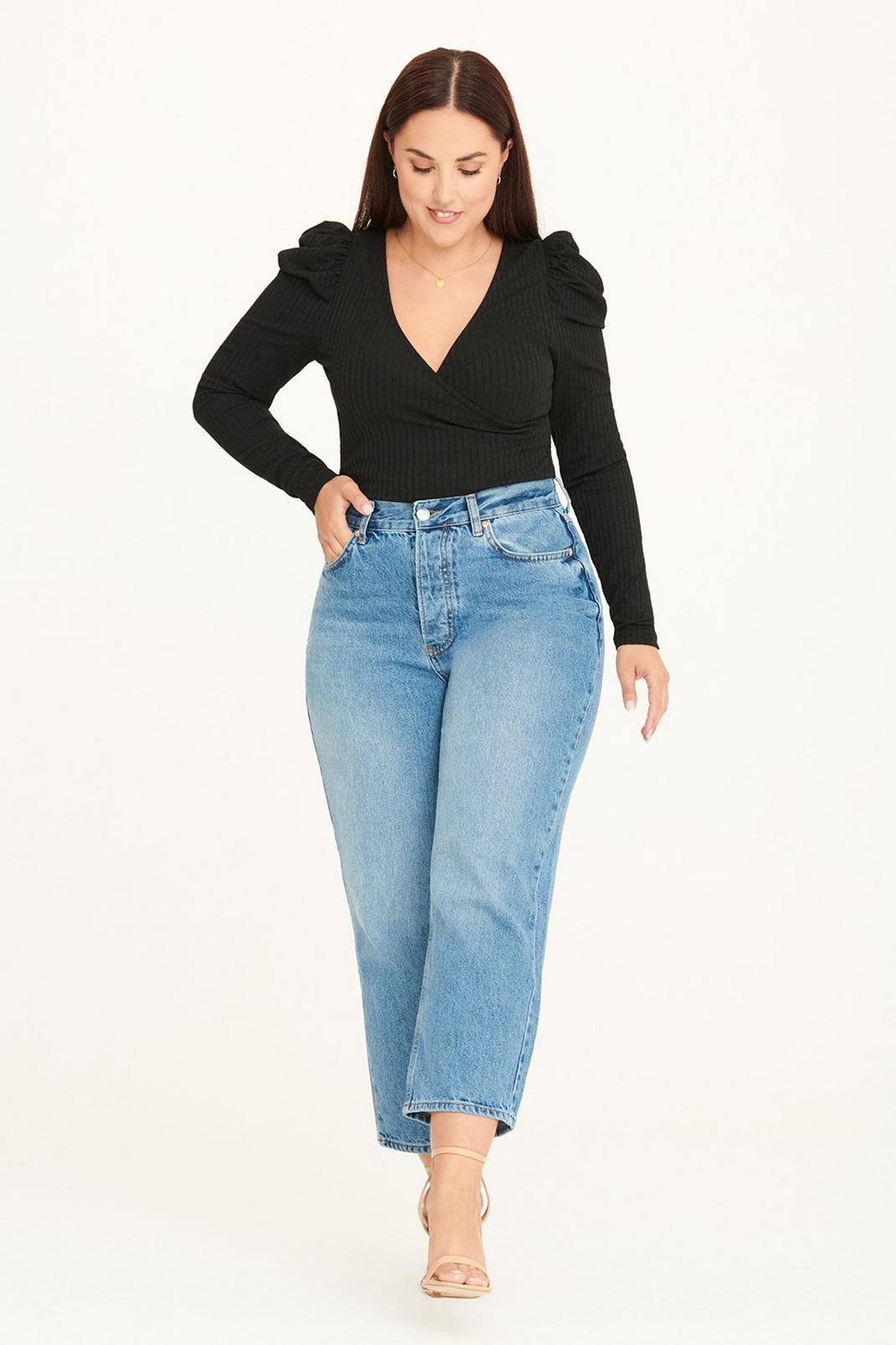 Mid wash Petite Hattie High Waisted Straight Jeans image number 1