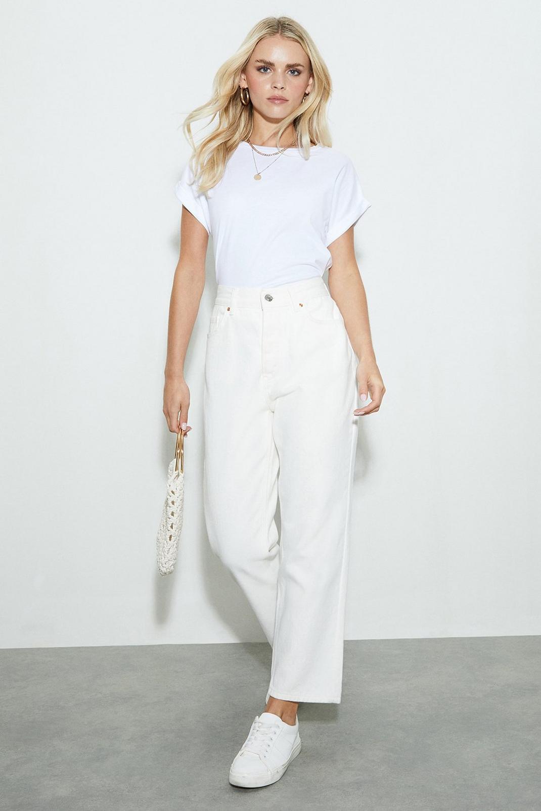 White Petite Hattie High Rise Straight Jeans image number 1