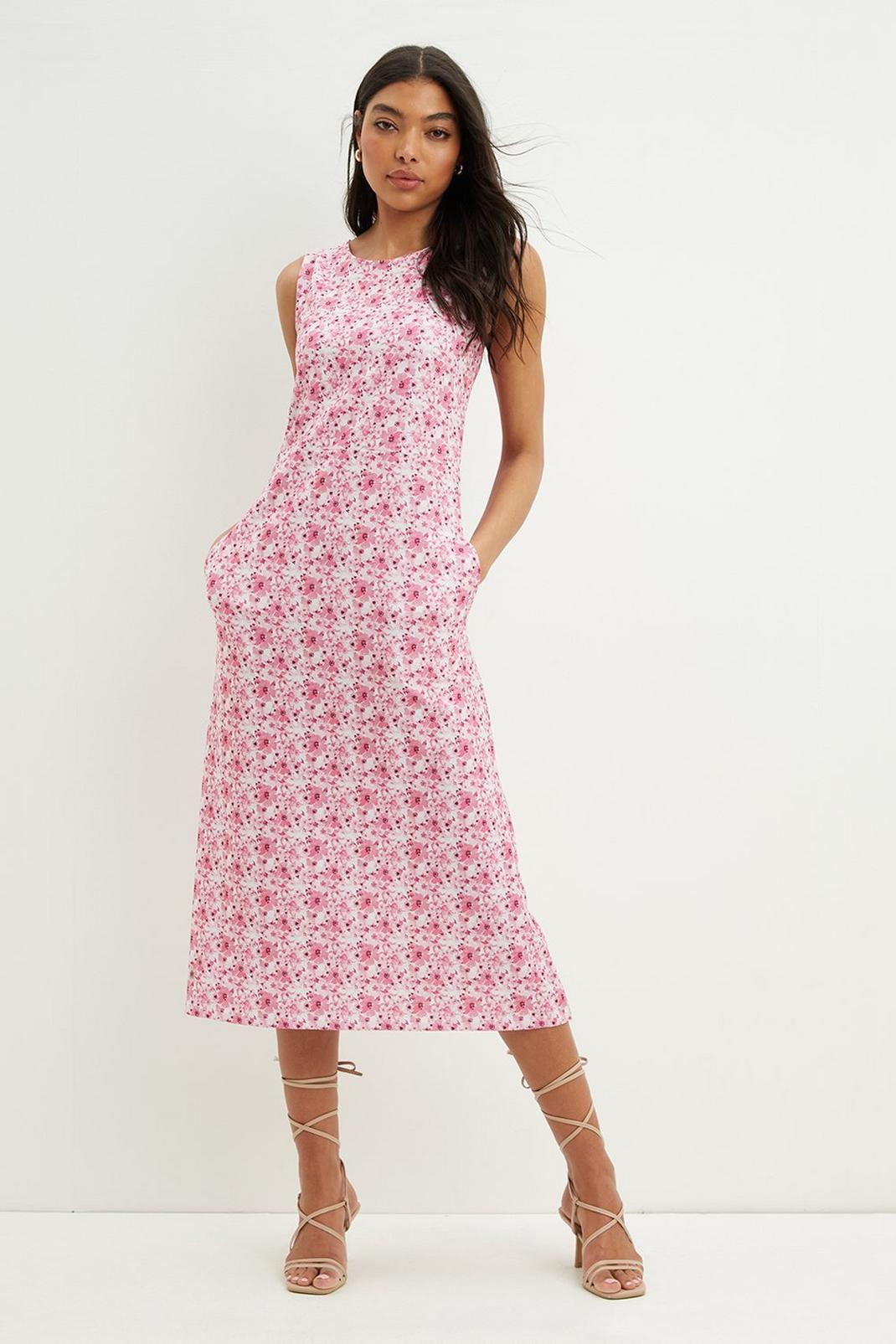 Pink Floral Textured Midi Dress image number 1
