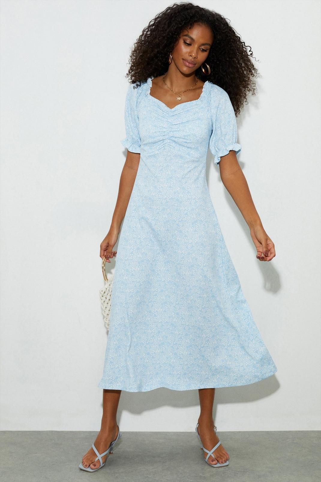 Petite Blue Floral Midi Dress image number 1