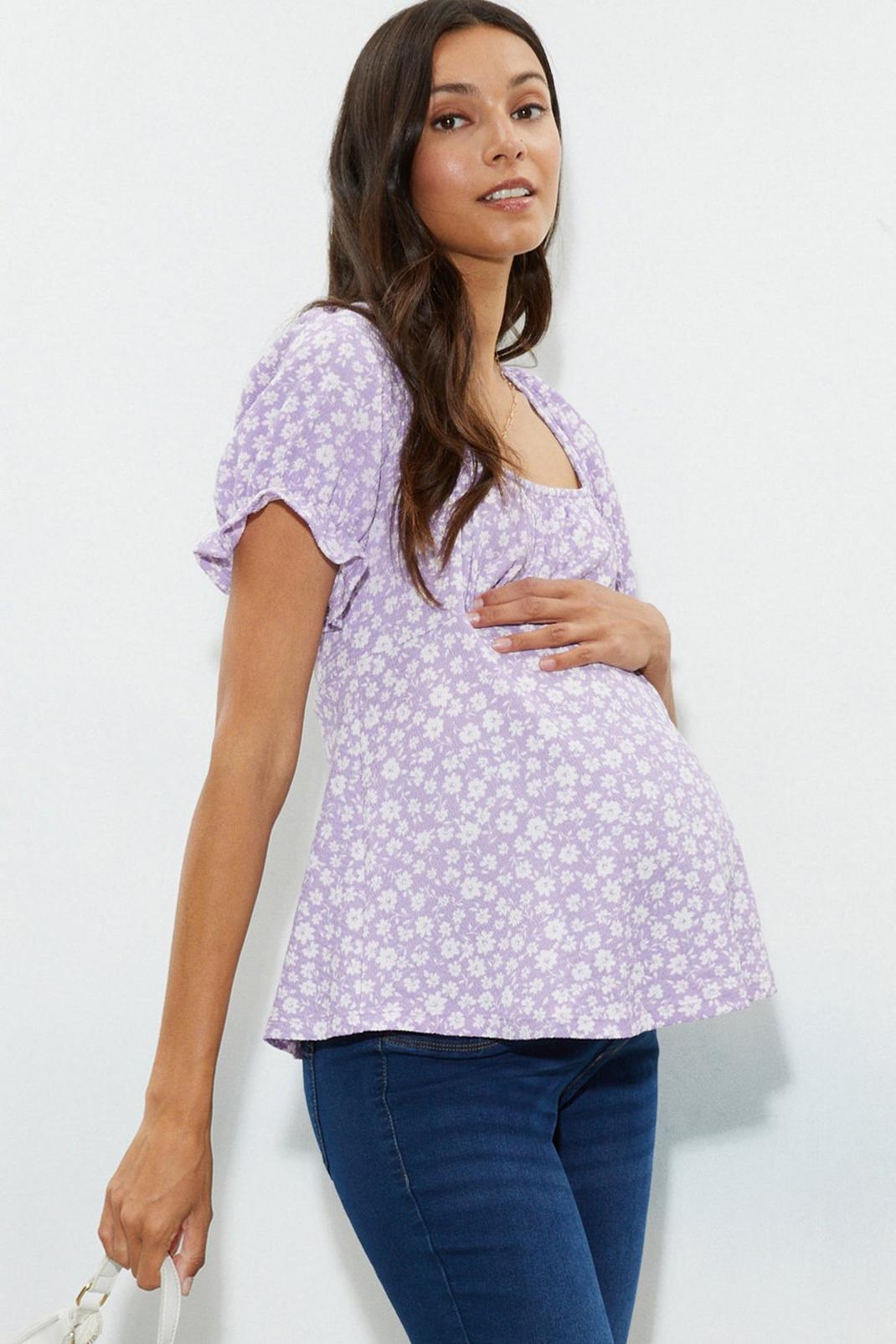 Lilac Maternity Floral Puff Sleeve Top image number 1