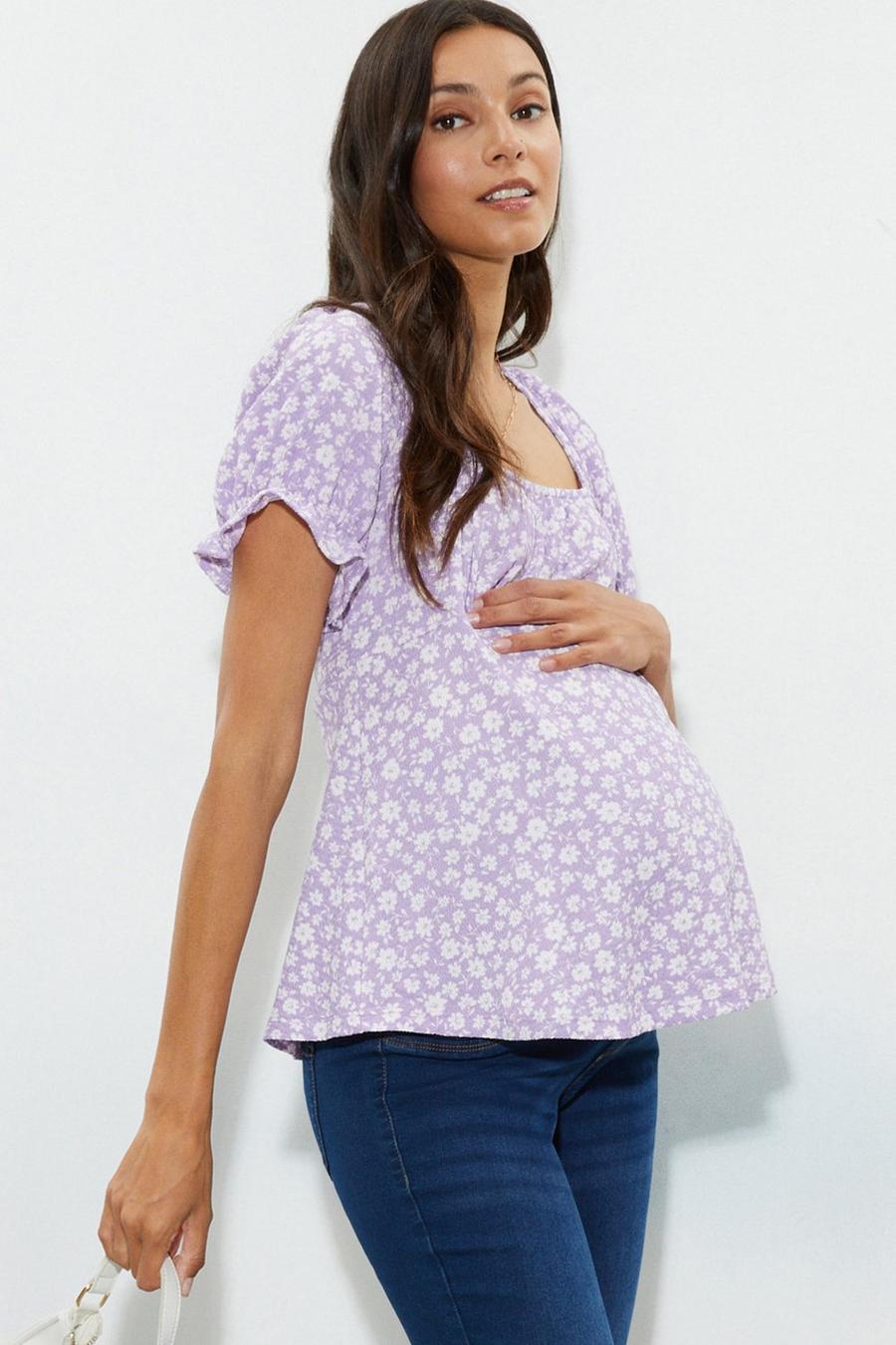 Maternity Floral Puff Sleeve Top