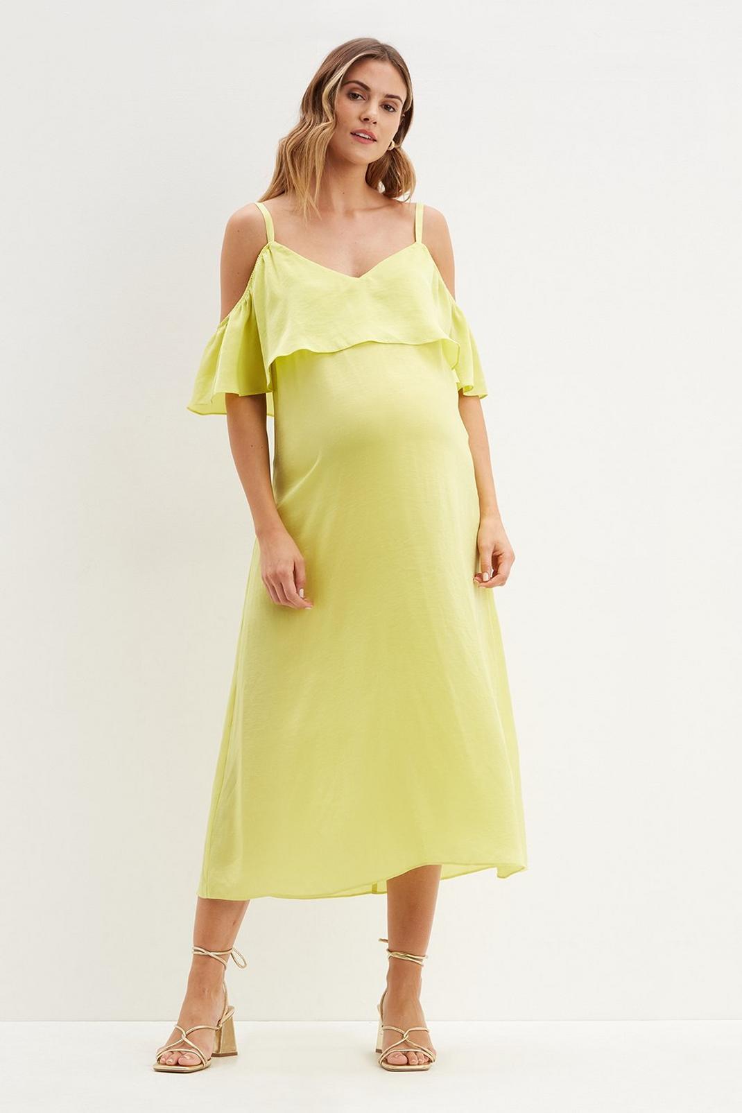 Maternity Lime Frill Shoulder Midaxi Dress image number 1