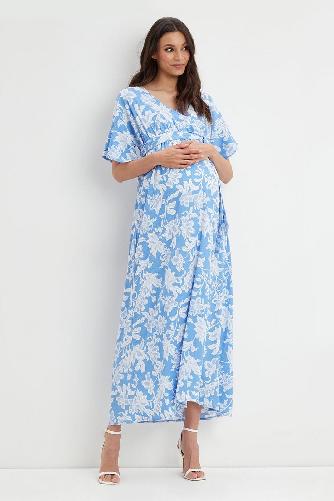 Maternity Blue Crepe Wrap Maxi Dress image number 1