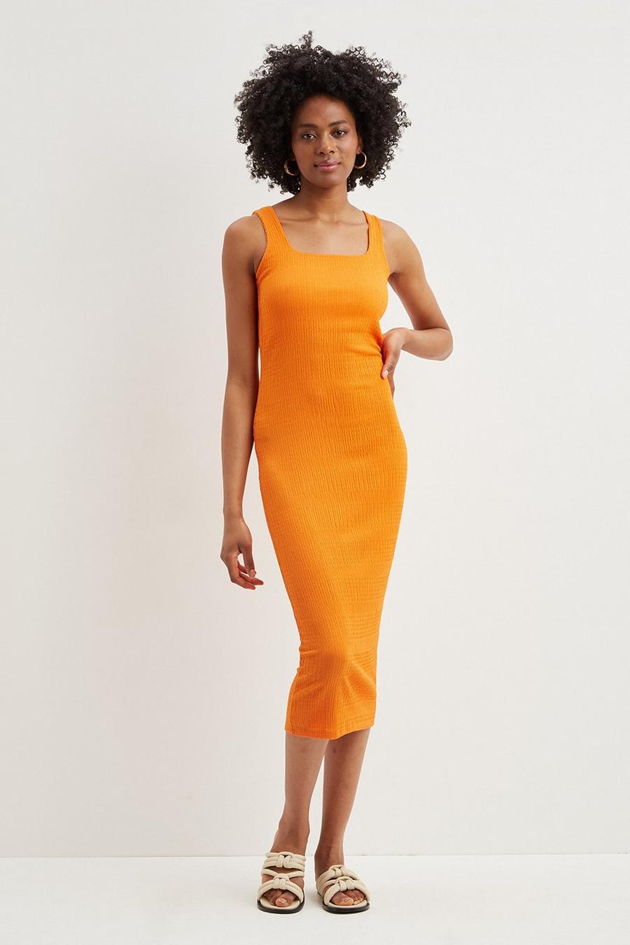 Tall Orange Jacquard Midi Dress