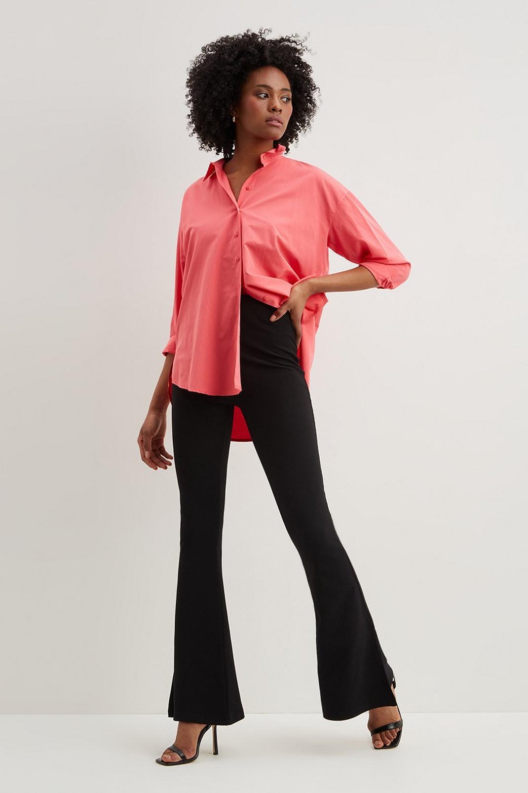 Tall Black Ribbed Kick Flare Trousers image number 1