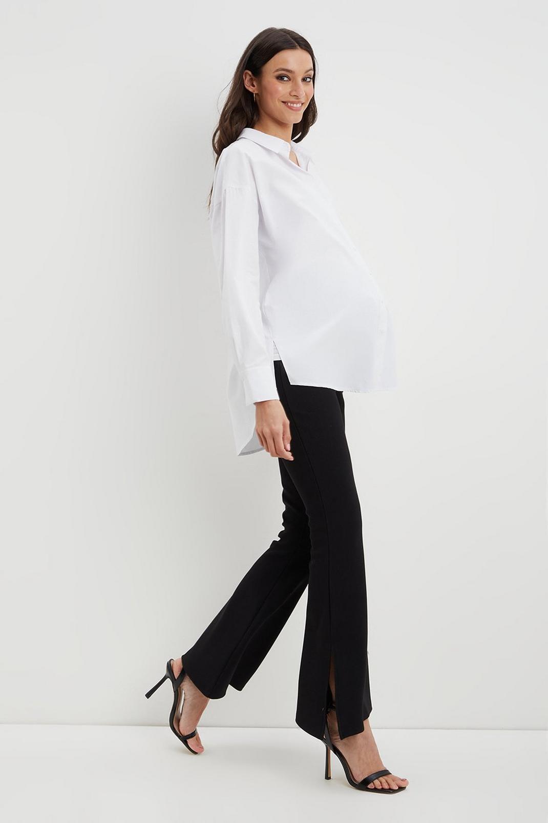 Maternity Black Ribbed Kick Flare Trousers image number 1