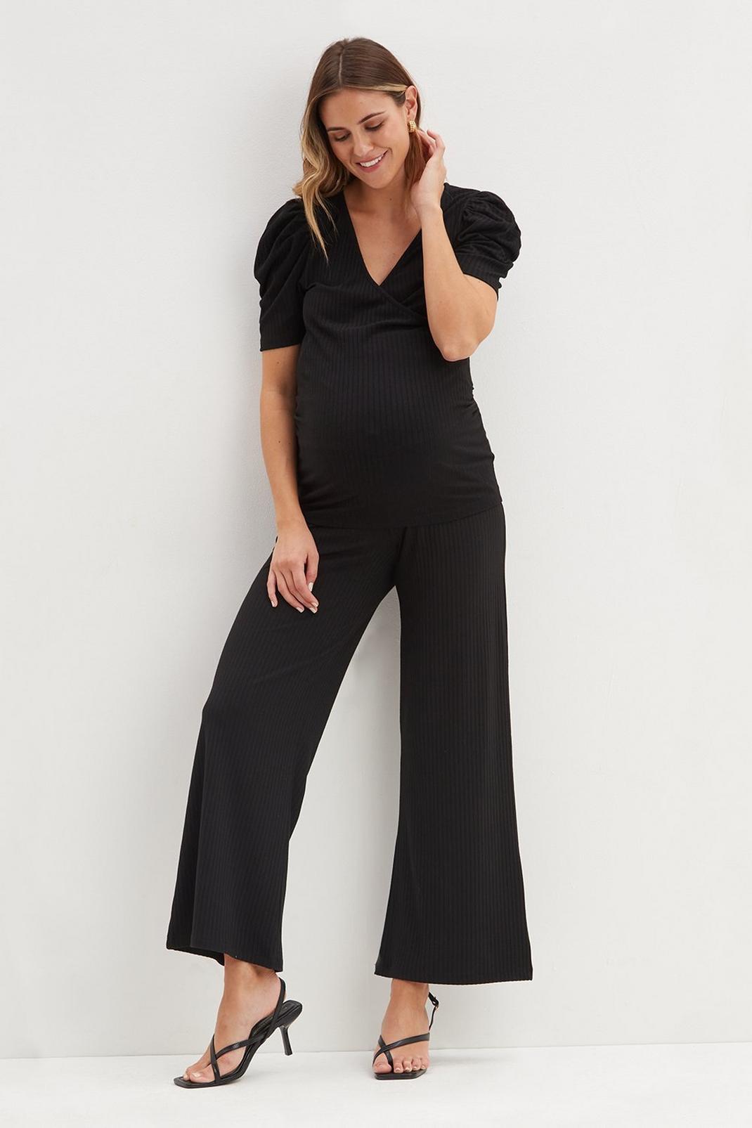 Maternity Black Over Bump Wide Leg Trouser image number 1