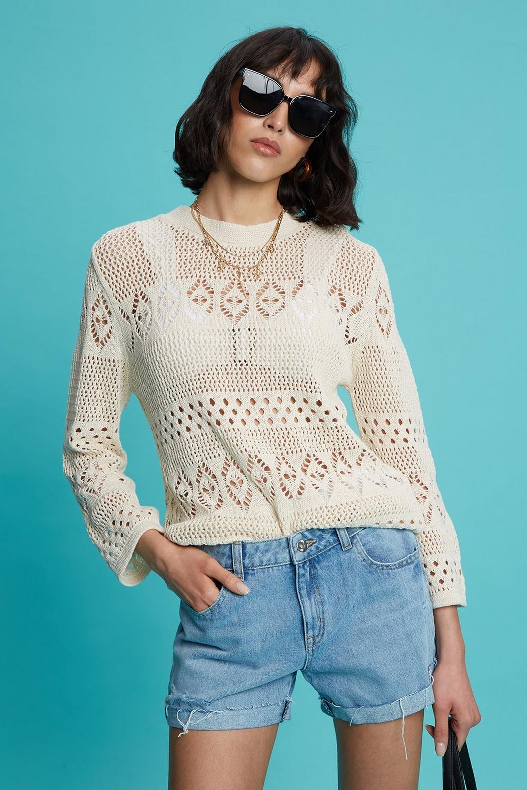 Ivory Crochet Long Sleeve Top image number 1