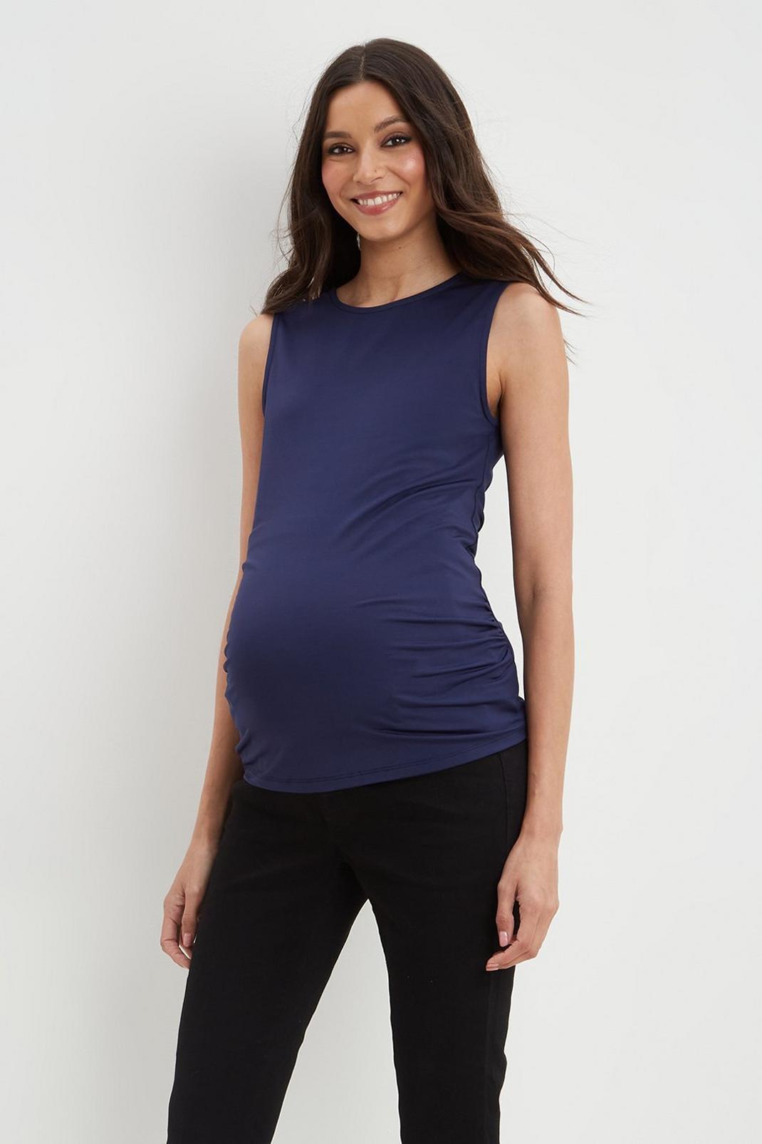 Navy Maternity Supersoft Jersey Drape Top image number 1