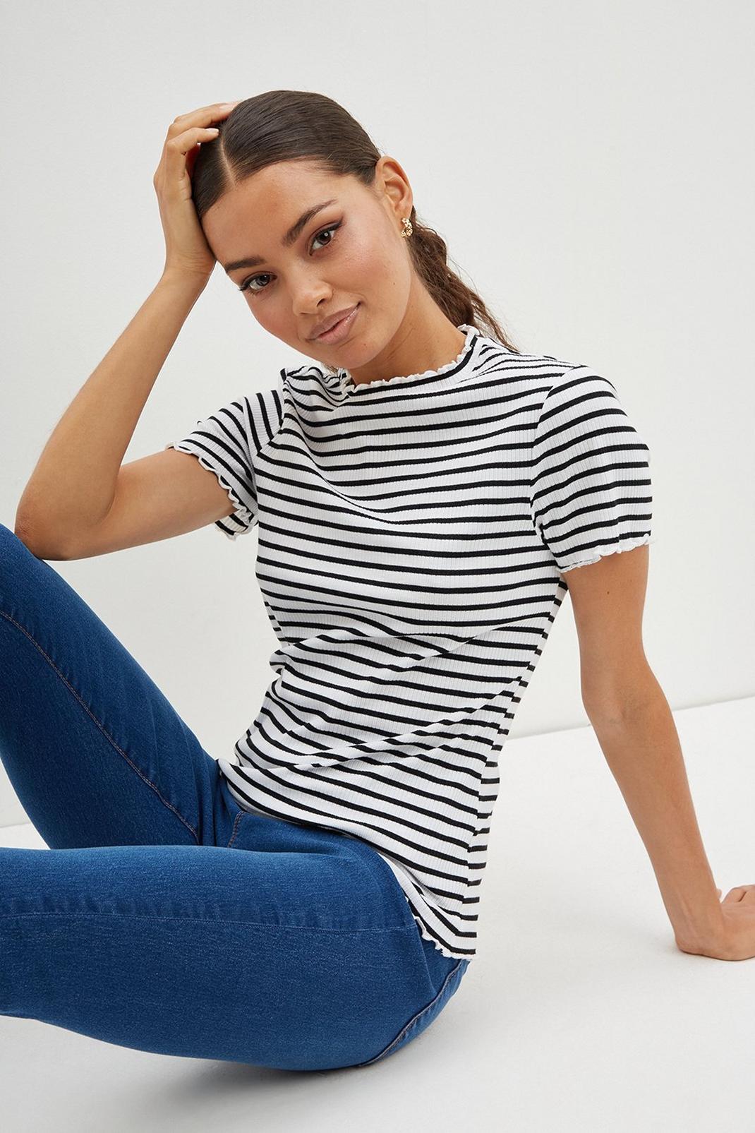 Petite White Stripe Short Sleeve T-Shirt image number 1