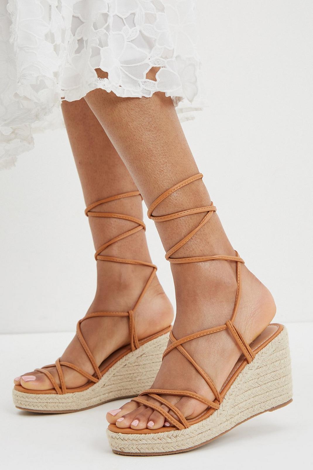 Tan Romi Barely There Lace Up Wedge image number 1