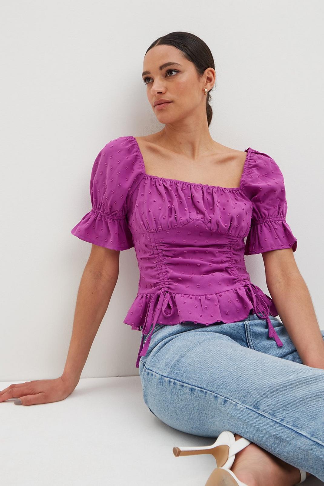 Purple Dobby Ruched Front Blouse image number 1