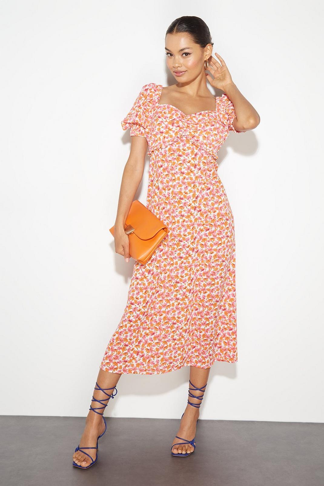 144 Petite Multi Ditsy Floral Ruched Midi Dress​ image number 2