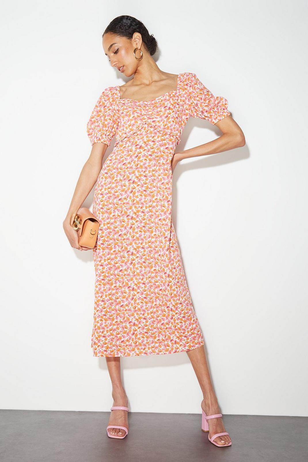 Tall Multi Ditsy Floral Ruched Midi Dress​ image number 1