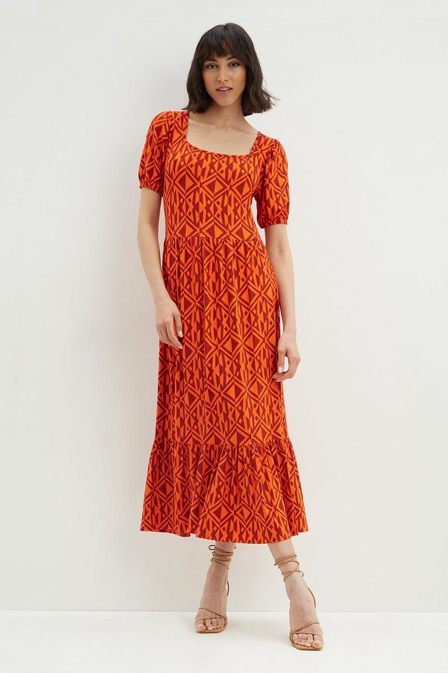 Tall More Sustainable Red Geo Tie Midi Dress