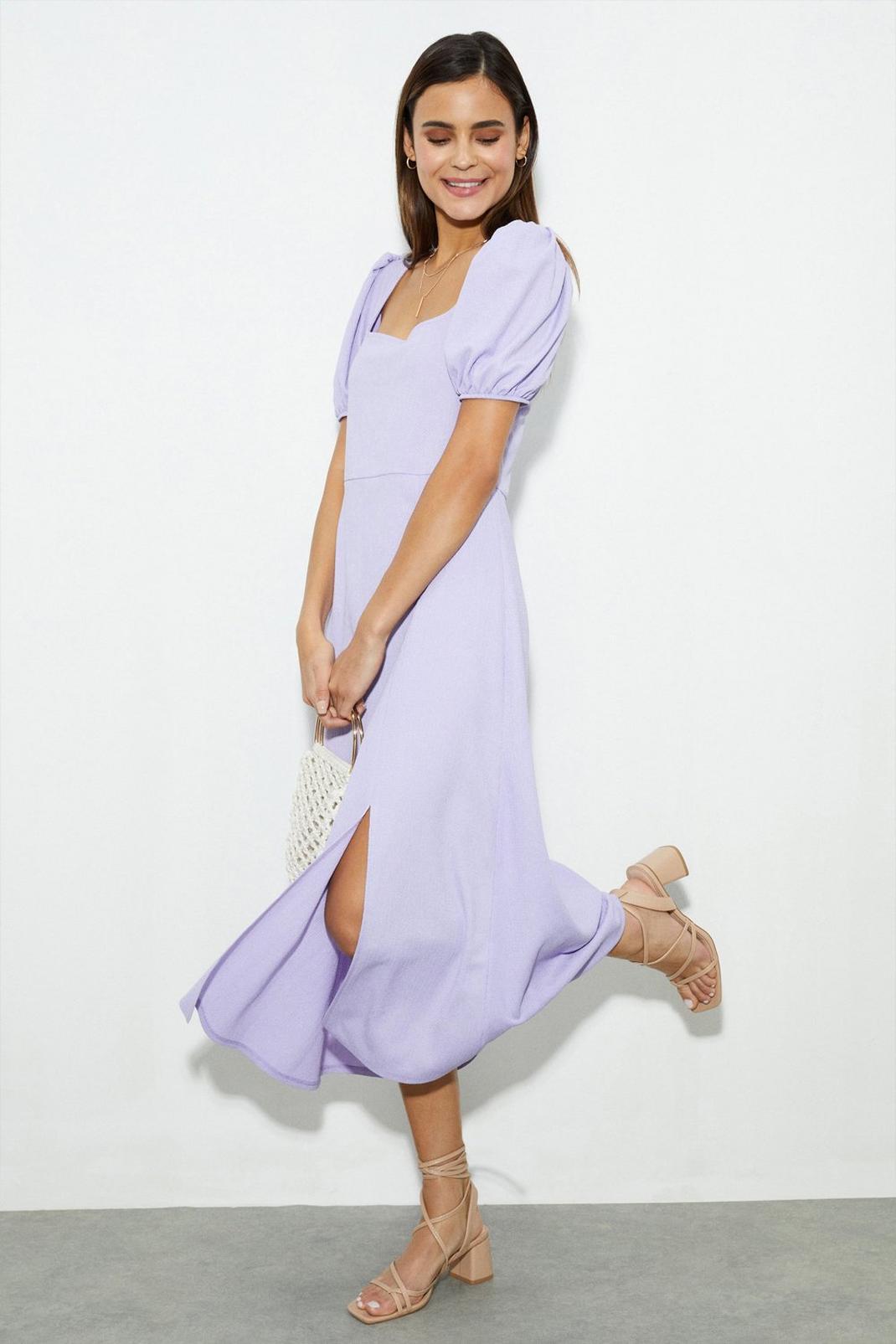 137 Lilac Textured Tie Back Midi Dress image number 2