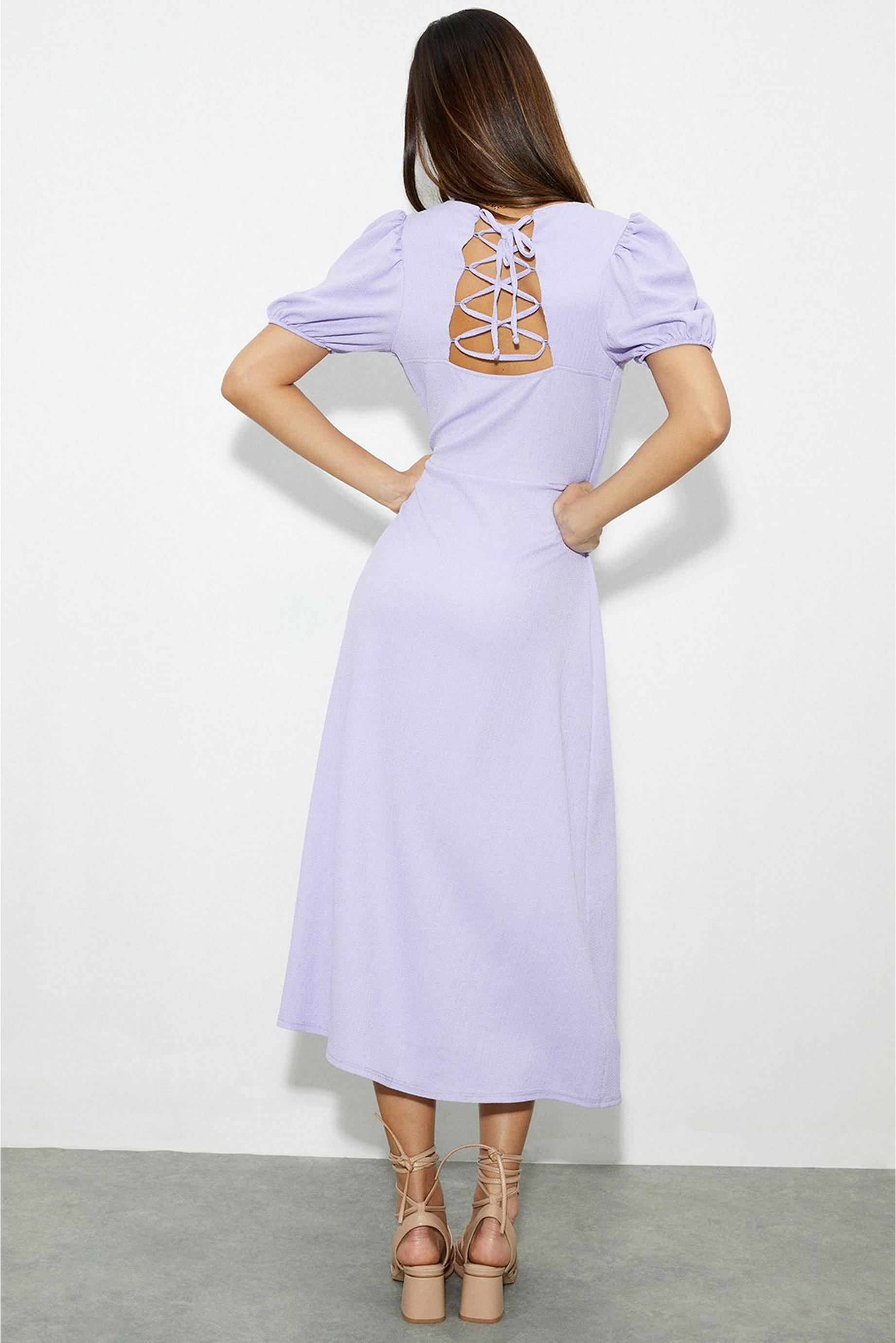 Lilac Textured Tie Back Midi Dress