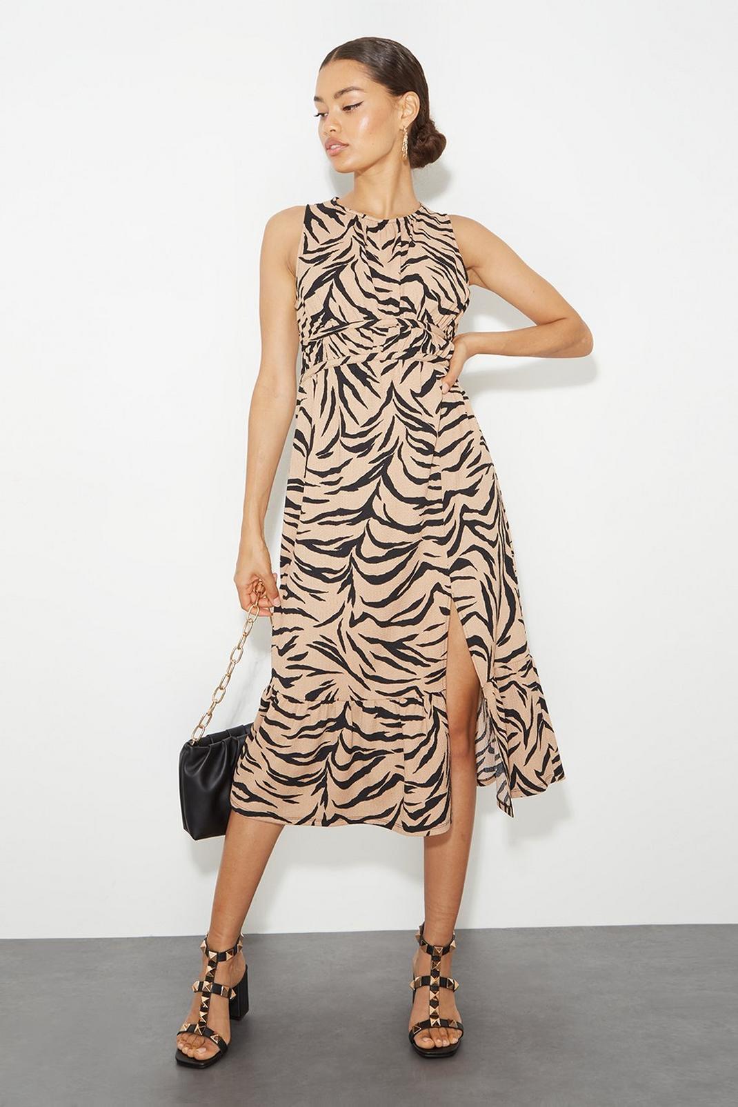 808 Petite Zebra Print Textured Midi Dress image number 2