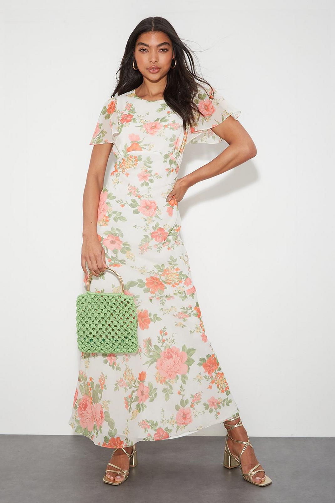 Ivory Floral Chiffon Maxi Dress image number 1