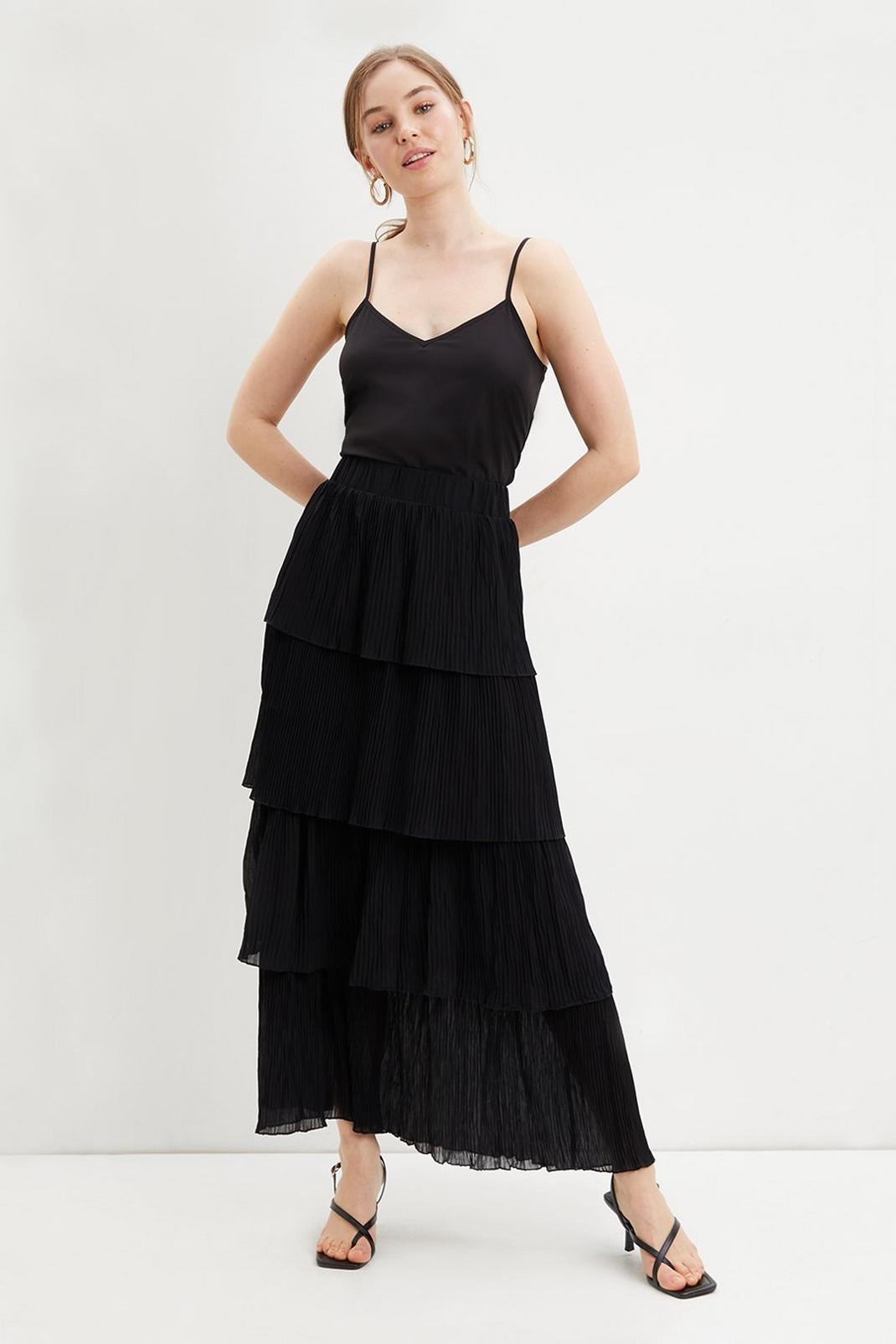 Black Crinkle Layered Midaxi Skirt ​ image number 1