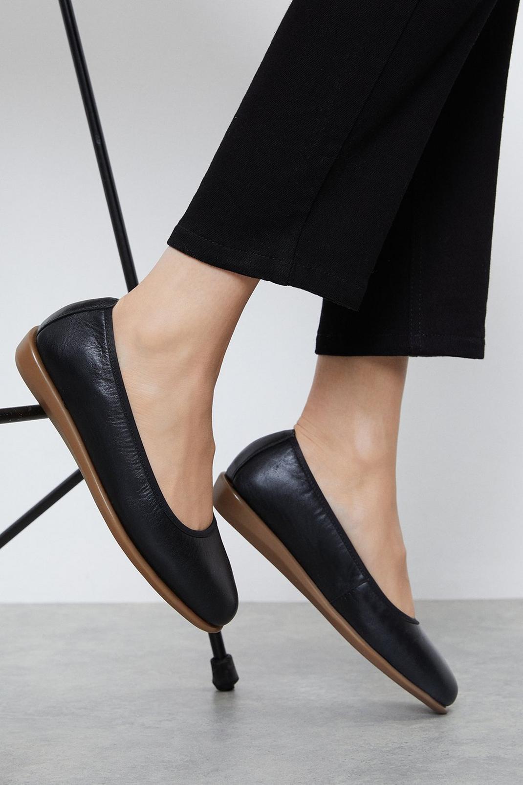Black Good For The Sole: Tonya Leather Comfort Ballet Flats image number 1