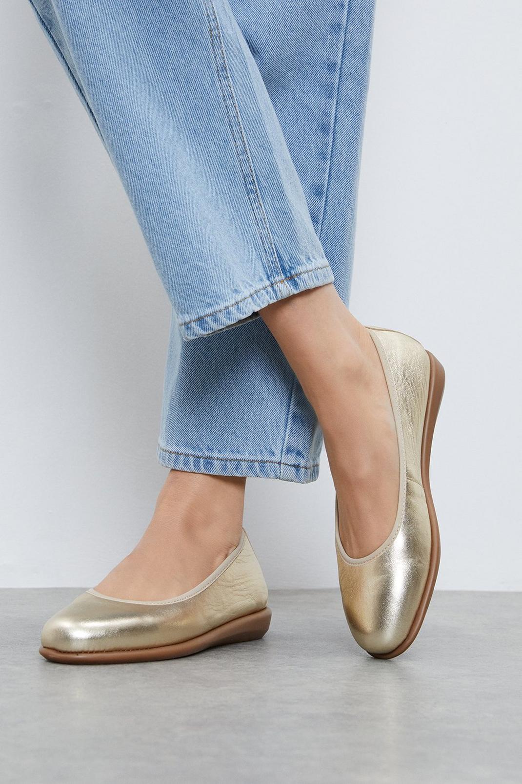 Gold Good For The Sole: Tonya Leather Comfort Ballet Flats image number 1