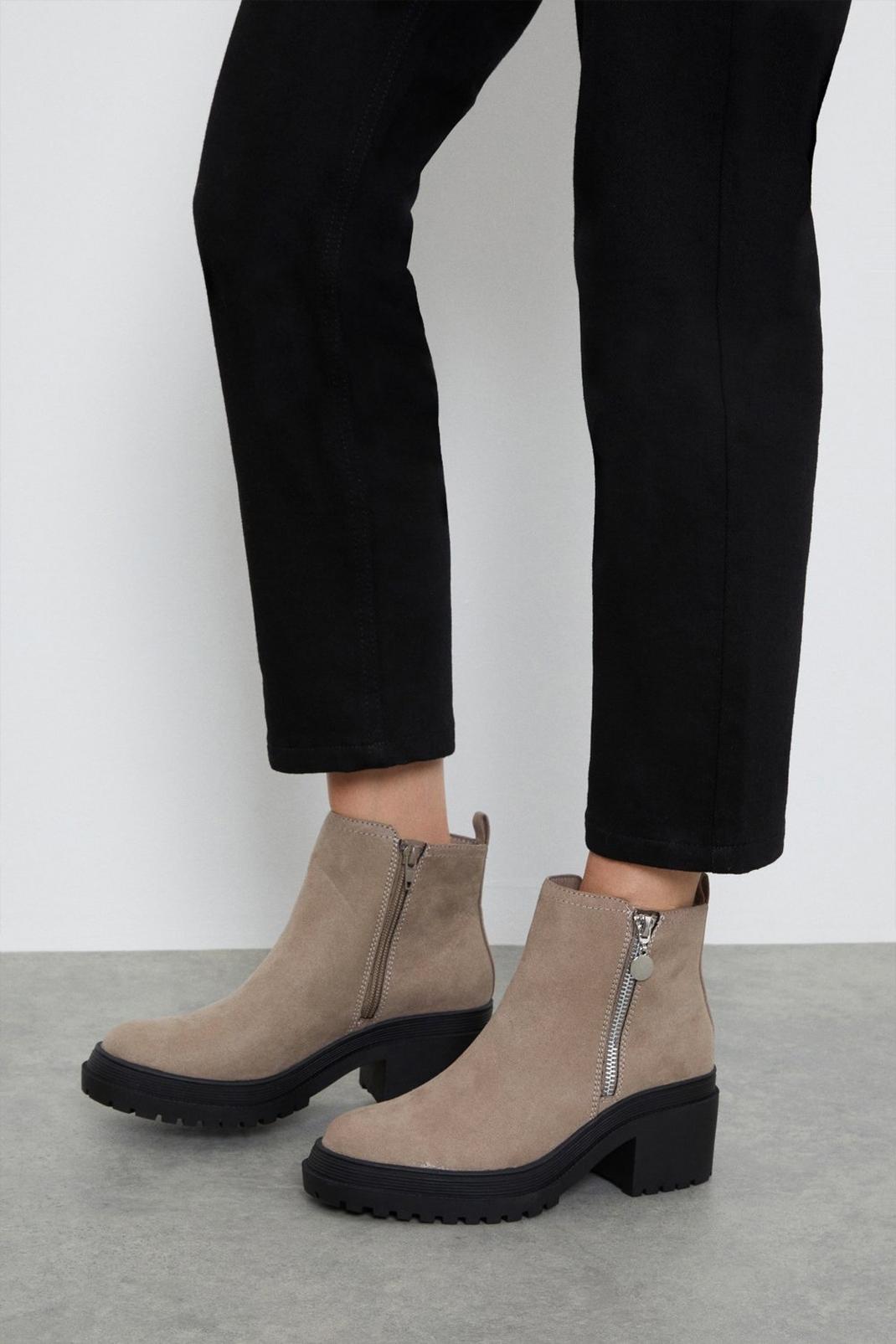 Taupe Aria Side Zip Chunky Ankle Boots image number 1
