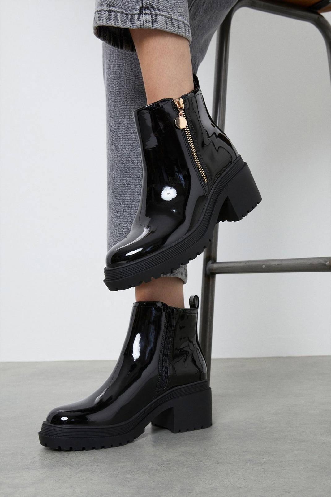 True black Aria Side Zip Chunky Ankle Boots image number 1
