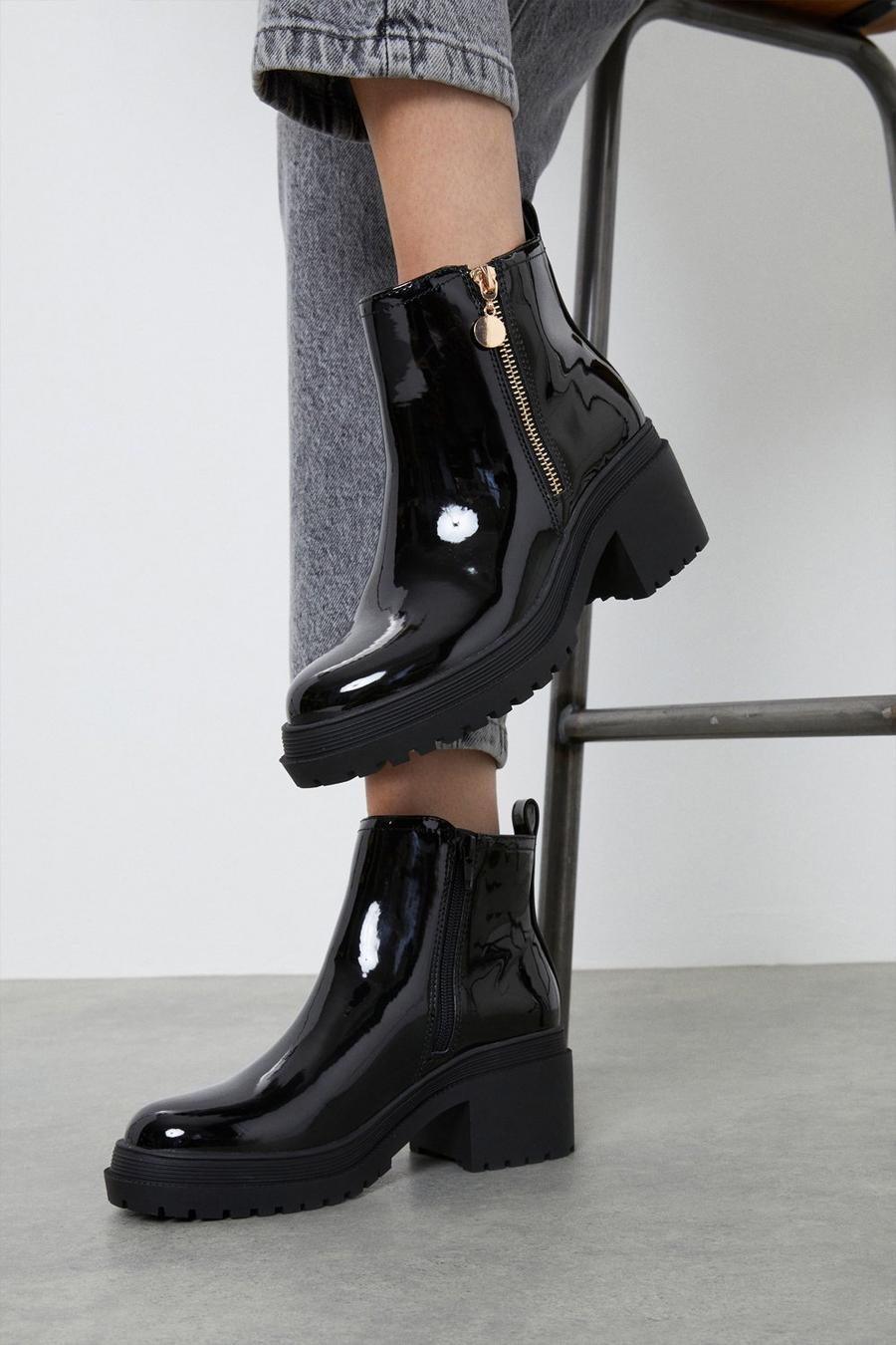 Wide Fit Aria Side Zip Chunky Ankle Boots